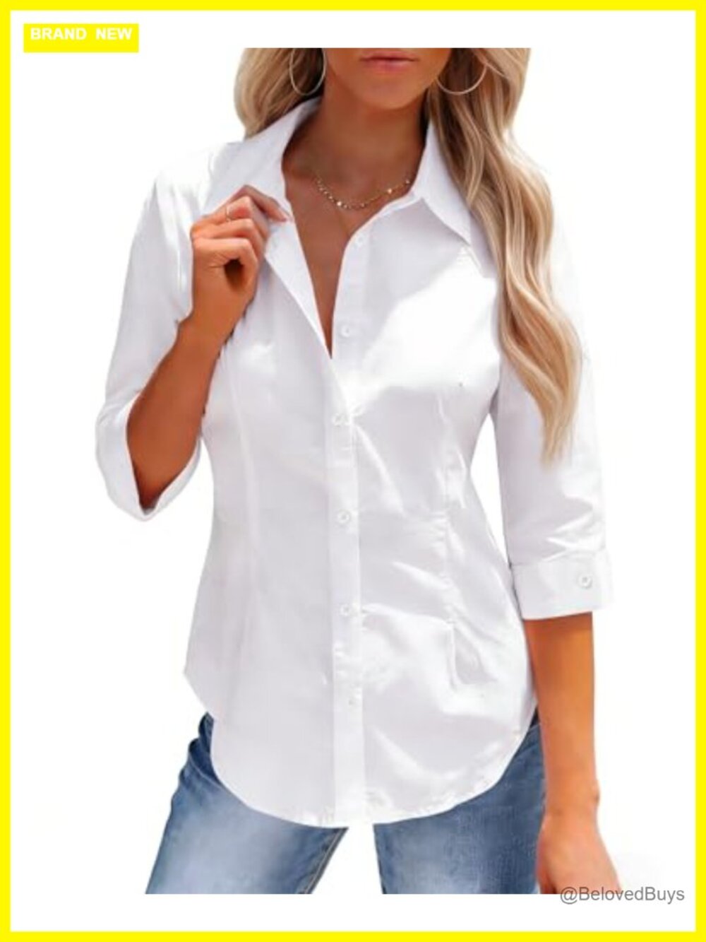 3/4 Sleeve Button Down Shirts for Women Stain Shield Work Blouse